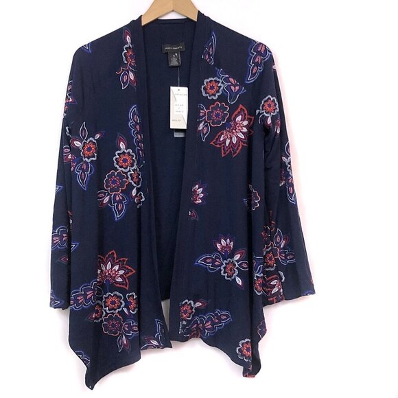 NEW INVESTMENTS Navy Floral REVERSIBLE Cardigan - Picture 1 of 8